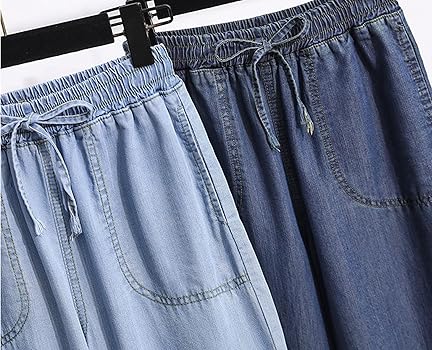 CHARTOU Women Elastic Waist Denim Jean Tencel Pants Pull On